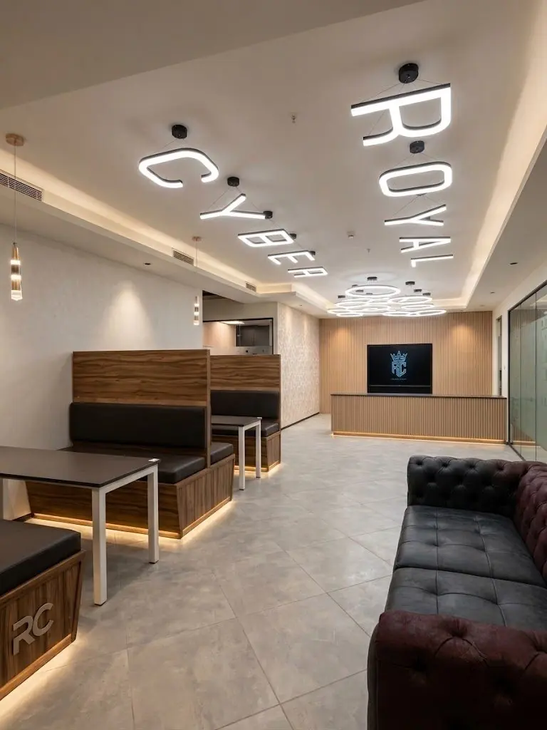 Reception and lounge with feature signage